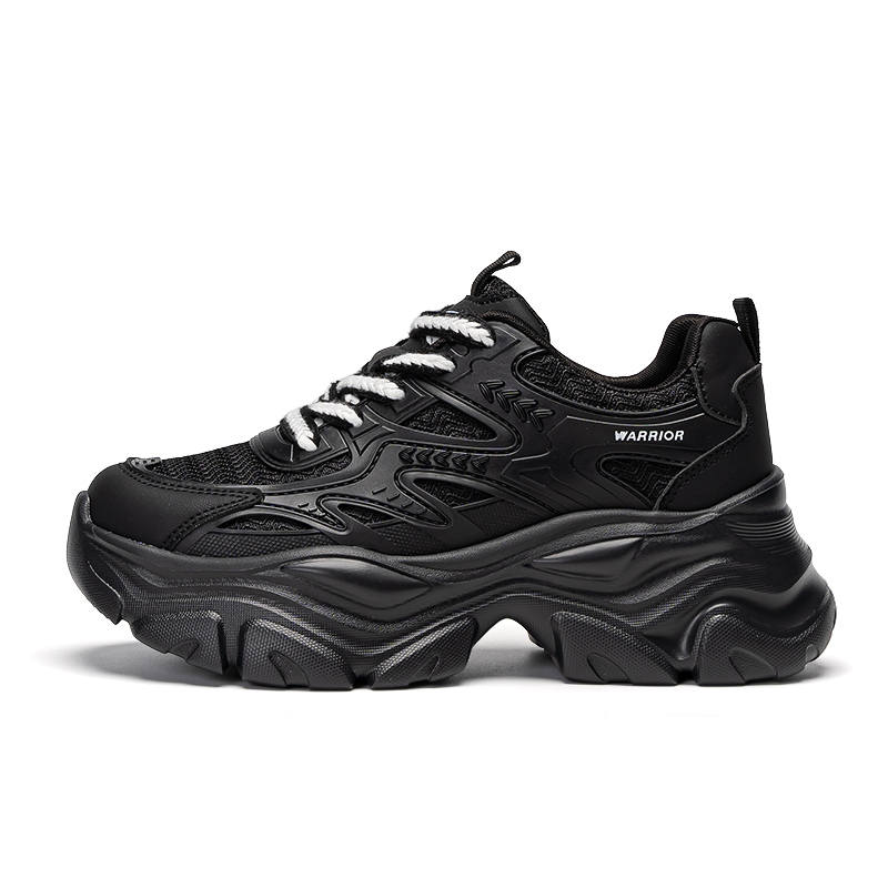 Warrior Breathable Lightweight Height Increasing Low top Chunky Sneakers Women's Black
