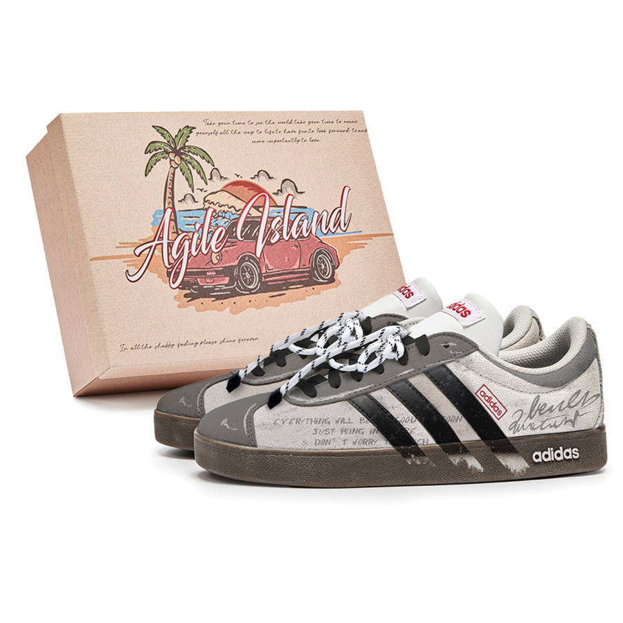 Adidas Adidas VL COURT 2.0 Lively Island, Box, Gray Night Abrasion Resistant Low top Skateboard Shoes Unisex Tan