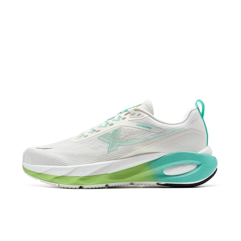 XTEP Lingbu 2 Fabric Cushioning Slip Resistant Abrasion Resistant Low top Running Shoes Men's White Teal Blue