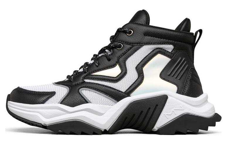 Skechers Block Textile, Synthetic Leather High top Chunky Sneakers Black White