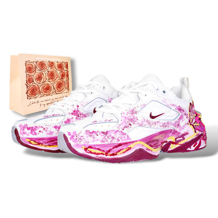 Nike Nike M2K Tekno Mesh, Leather Lightweight Low top Chunky Sneakers Unisex Pink White