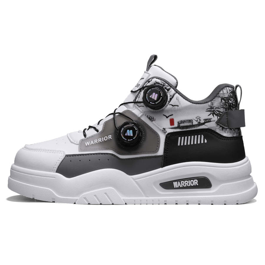 WARRIOR Skateboard Shoes Men's Mid Top White Black/Beige Brown/Earth Yellow