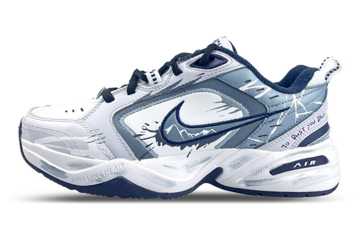 Nike Nike Air Monarch 4 Abrasion Resistant Low top Chunky Sneakers Unisex White Blue