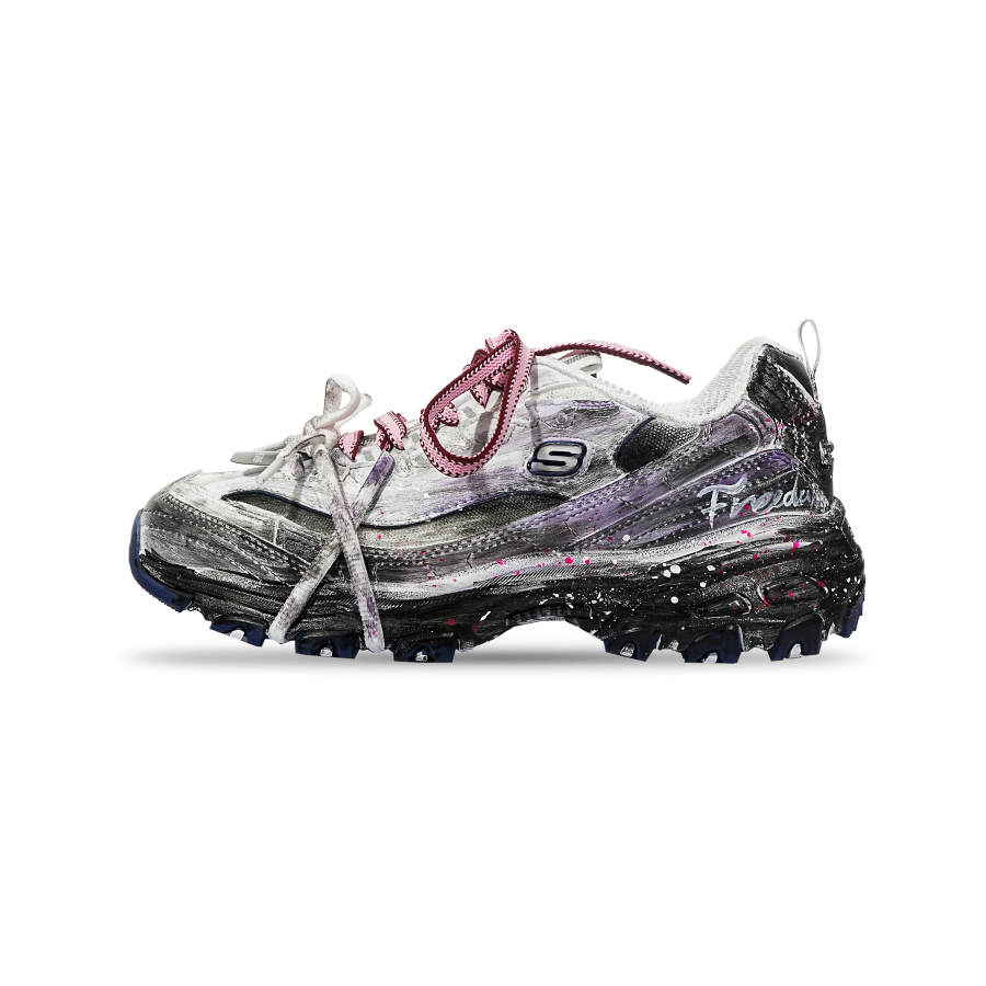 Skechers DLITES Synthetic Leather, Textile Abrasion Resistant Breathable Low top Chunky Sneakers Women's White Purple