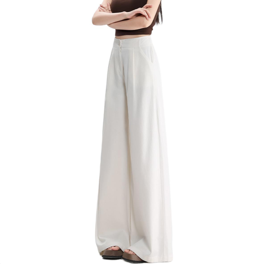 Tonlion Casual Pants Women's Beige Apricot Moderate Wide Leg Pants