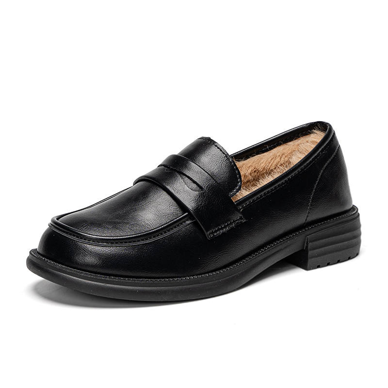Warrior British Style, Fashionable And Versatile, Fleece Lined Comfortable Loafers 3cm Women's Black