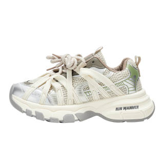 RUN MANNER Cushioning Slip Resistant Cushioning Slip Resistant Low top Chunky Sneakers Women's Beige Silver