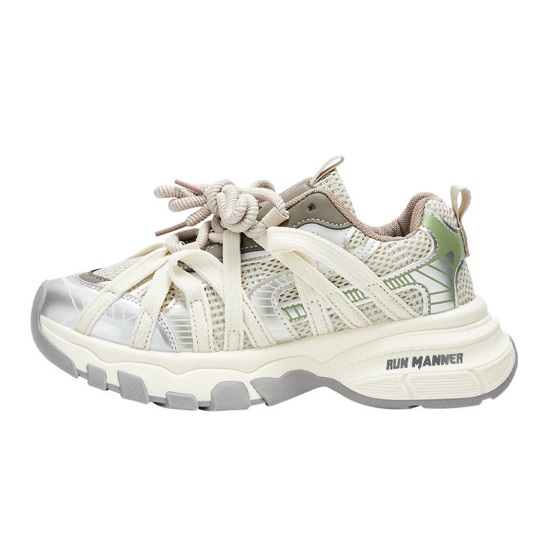 RUN MANNER Cushioning Slip Resistant Cushioning Slip Resistant Low top Chunky Sneakers Women's Beige Silver