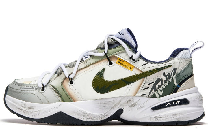 Nike Nike Air Monarch 4 Da Vinci Custom, Mist Forest PU Leather Slip Resistant Lightweight Non slip Lightweight Low top