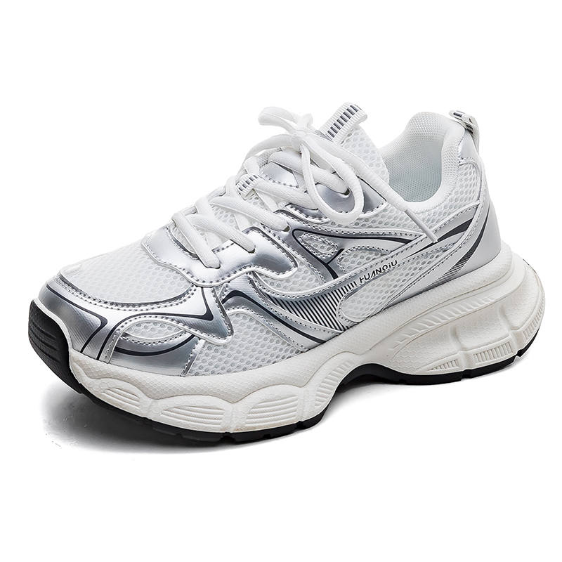 HUANQIU Abrasion Resistant Breathable Abrasion Resistant Breathable Low top Chunky Sneakers Women's White Silver