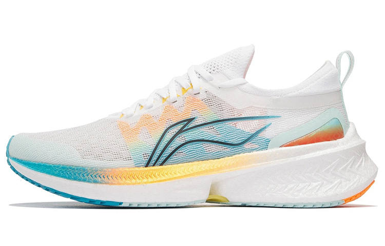 Li-Ning Li Ning Feidian Discovery Cushioning Lightweight Rebound Low top Running Shoes Men's White Blue Yellow