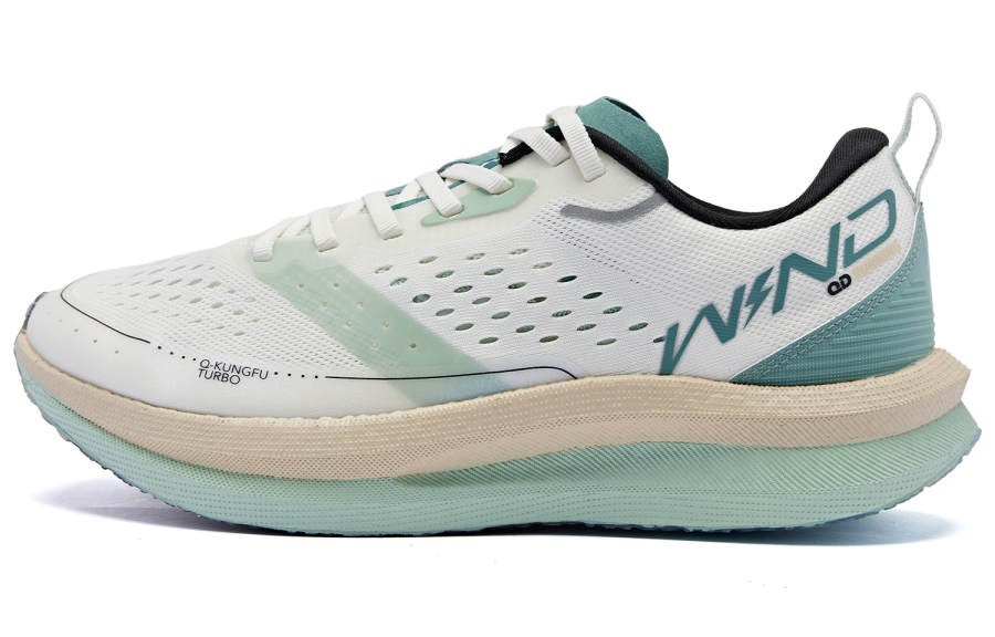 QIAODAN Strong Wind SE Cushioning Breathable Rebound Low top Running Shoes Men's White Green