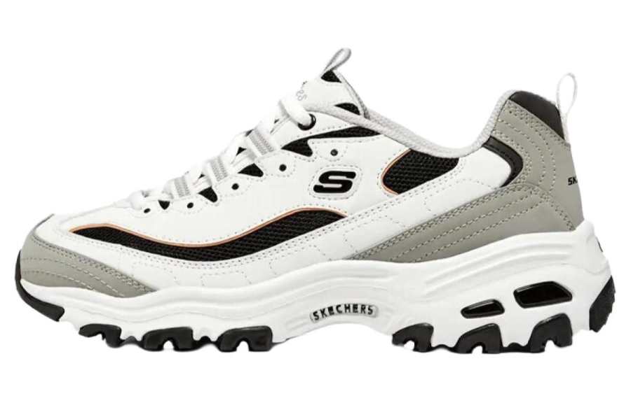 Skechers D'Lites 1.0 Breathable Black White Gold Textile, Synthetic Leather Abrasion Resistant Height Increasing