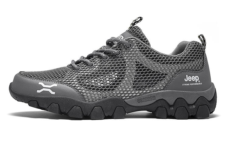 Jeep Mesh, Textile, Leather Abrasion Resistant, Breathable, Lightweight Low top Running Shoes Men's Gray