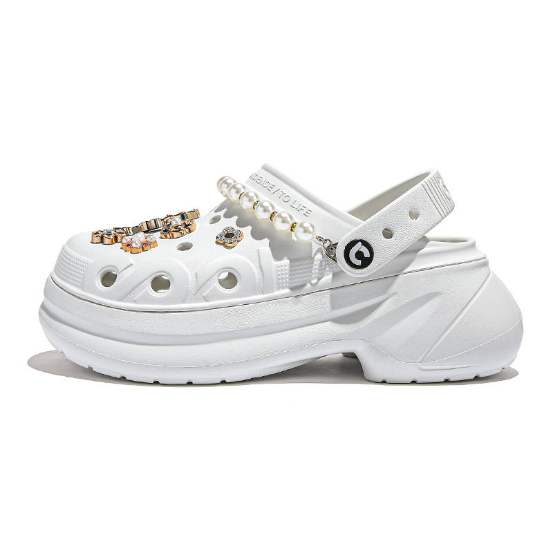 QINGKU Trendy Collection Clogs Women's Feather White