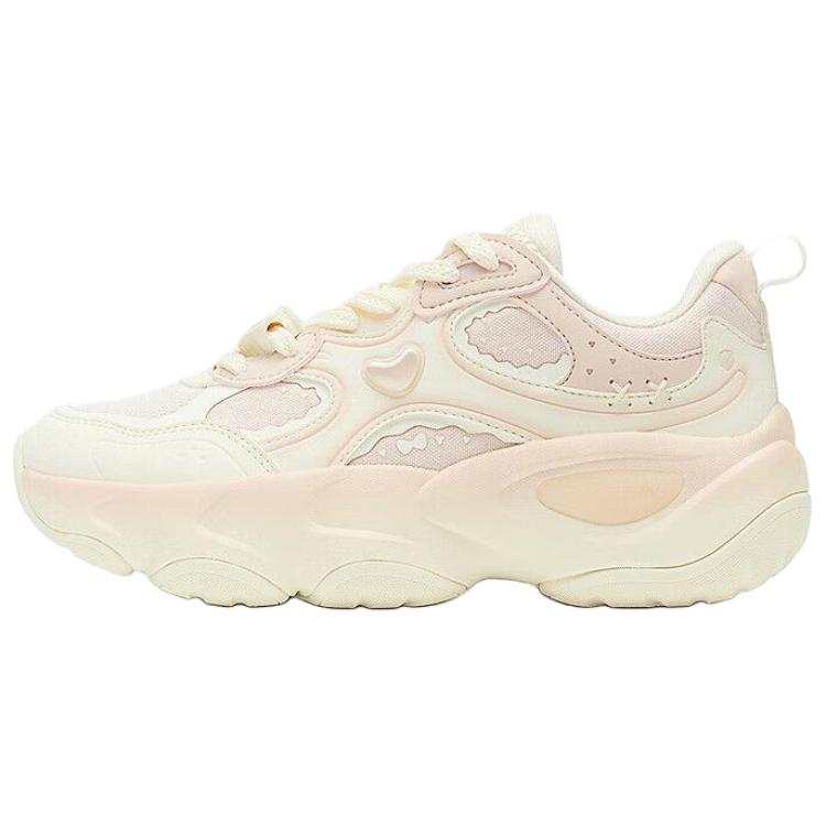 QIAODAN Elf Bear Lightweight And Breathable Low top Chunky Sneakers Women's Cream White/White Peach Pink