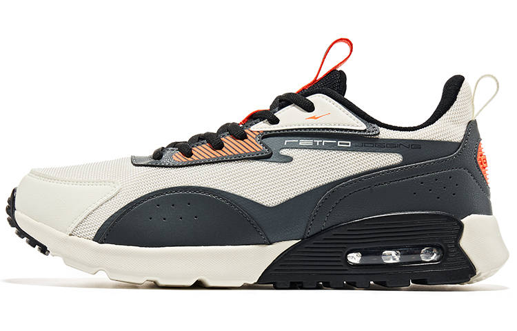 Erke Low top Running Shoes Men's Ivory White Carbon Gray Fluorescent Fire Orange