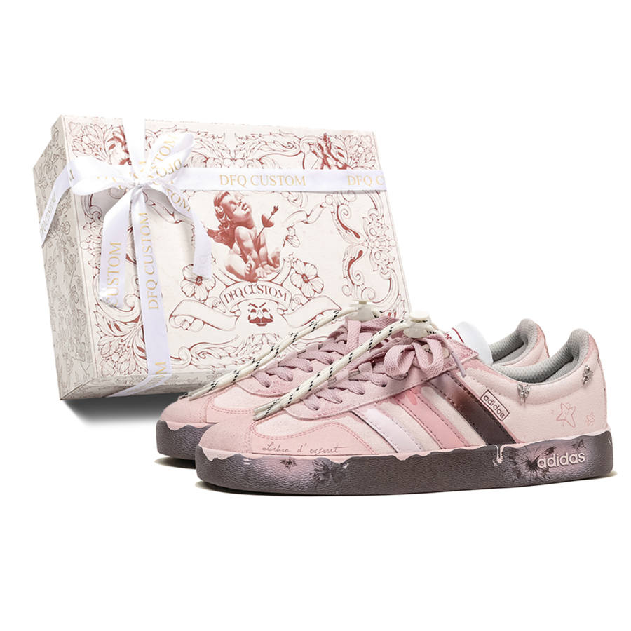 Adidas Adidas VL COURT 2.0 Da Vinci, Pink Butterfly Cushioning Low top Skateboard Shoes Unisex Pink Brown