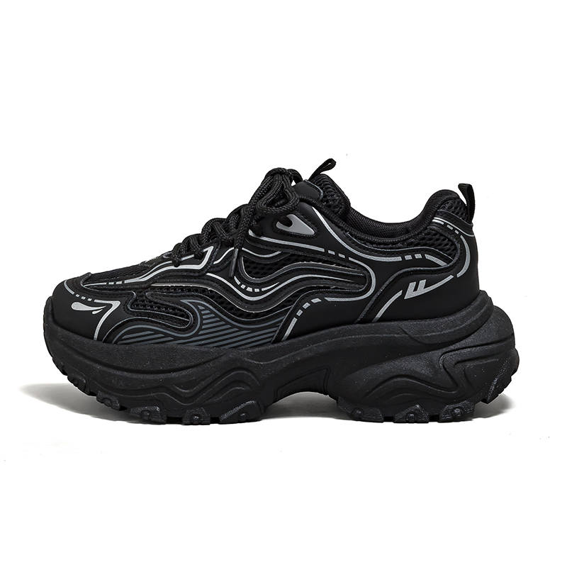 Warrior Cushioning Height Increasing Abrasion Resistant Lightweight Mid top Chunky Sneakers Women's Black