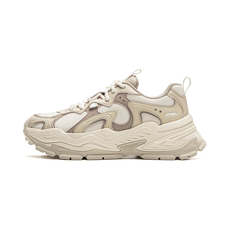 Li-Ning Li Ning Star Slip Resistant, Abrasion Resistant, Breathable, Lightweight Low top Casual Shoes Women's Ecru