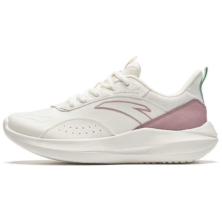 Anta Textile, Synthetic Leather Low top Running Shoes Women's Ivory White Taro Purple