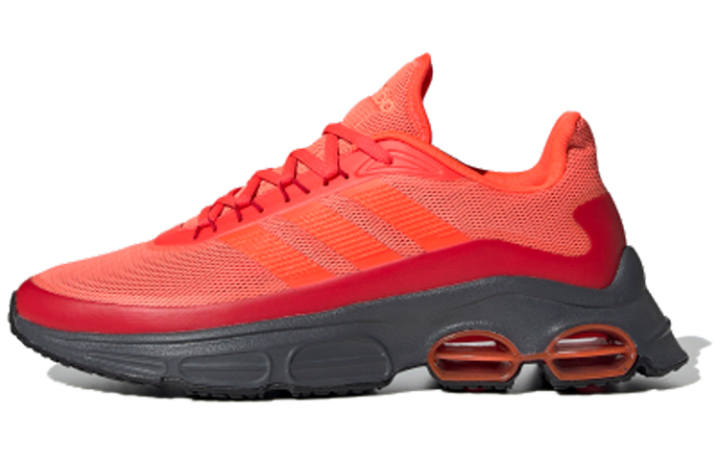 Adidas Adidas Quadcube Trendy Mesh Cushioning Slip Resistant Breathable Low top Running Shoes Men's Red Gray