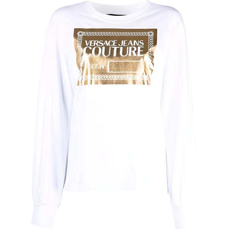 VERSACE JEANS COUTURE Logo Print Drop Shoulder Sleeve T Shirt Women's White