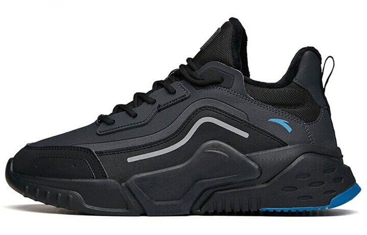 Anta Synthetic Leather Slip Resistant Abrasion Resistant Thermal Low top Running Shoes Men's Gray Black Fleece lined