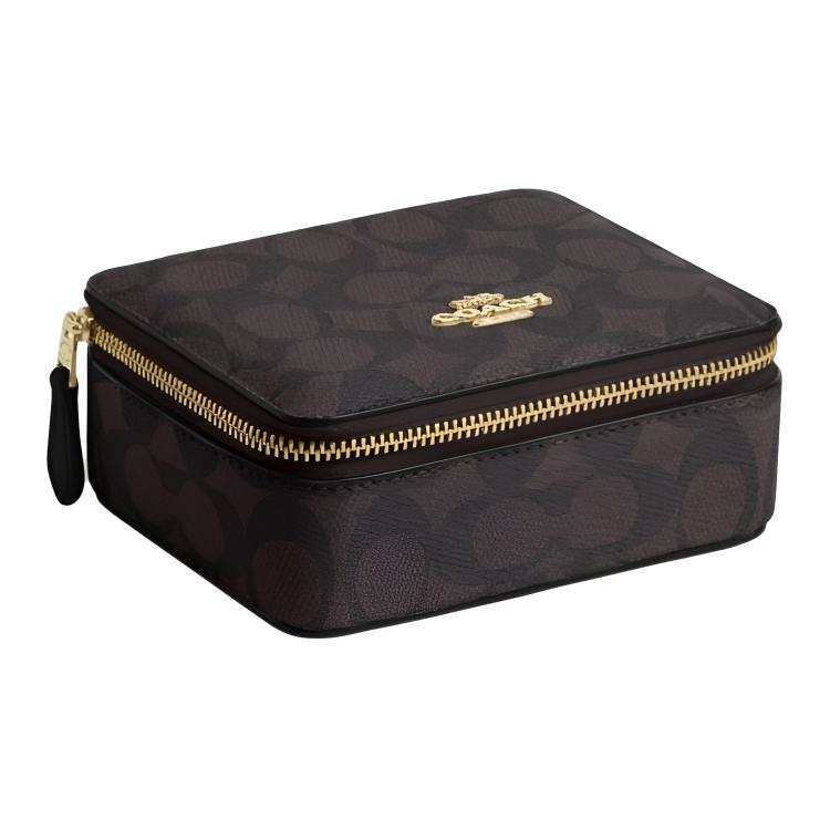 COACH COACH Jewelry Box Artificial Leather Storage Box Small Women's Walnut & Black