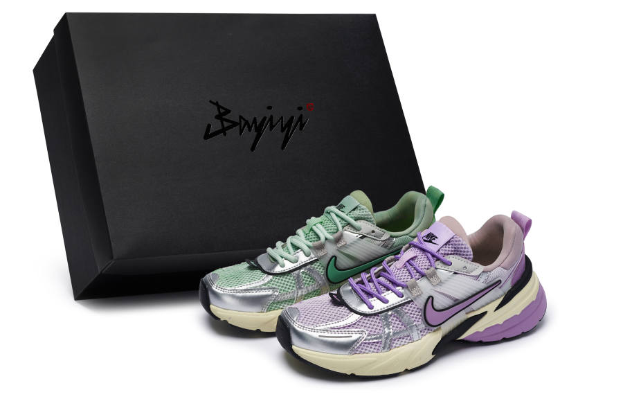 Nike Nike V2K Run Slip Resistant Abrasion Resistant Low top Running Shoes Women's Green Purple Silver