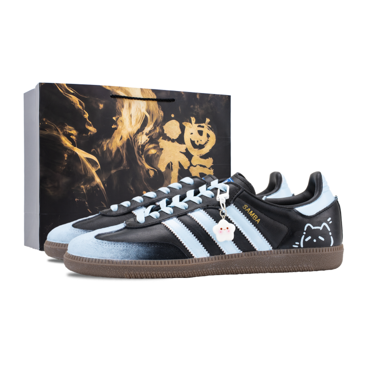 Adidas Adidas Samba OG Light Blue Soft Cat Slip Resistant Abrasion Resistant Low top German Army Trainers Unisex Black Blue