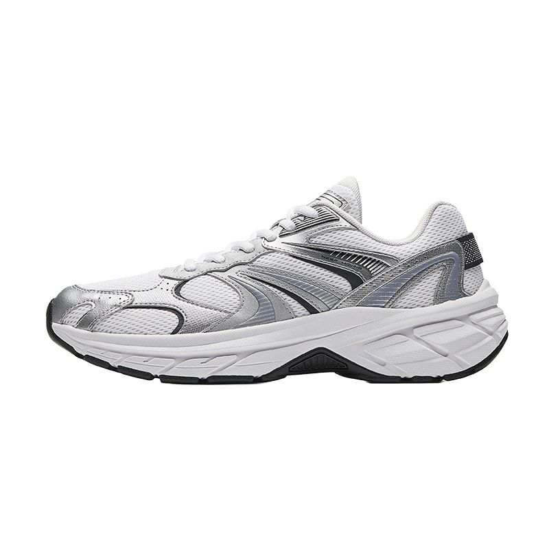 Anta Textile, Synthetic Leather Low top Casual Running Shoes Men's White Silver