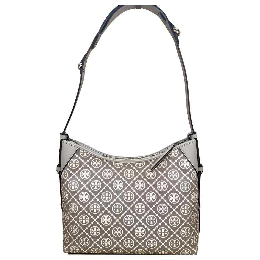 TORY BURCH T Monogram Cow Leather Shoulder Bag Women's Gray