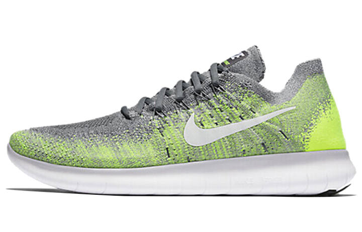 Nike Nike Free RN Flyknit Fabric Cushioning Slip Resistant Breathable Lightweight Low top Running Shoes Men's Gray Green