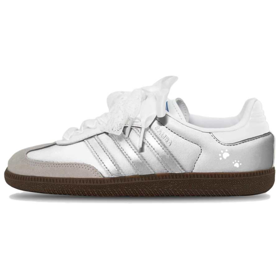 Adidas Originals SAMBA OG Abrasion Resistant Low top Skateboard Shoes Women's Silver White
