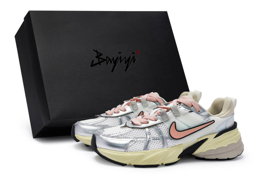 Nike Nike V2K Run Cushioning Slip Resistant Waterproof Low top Running Shoes Women's White Silver Flesh Pink