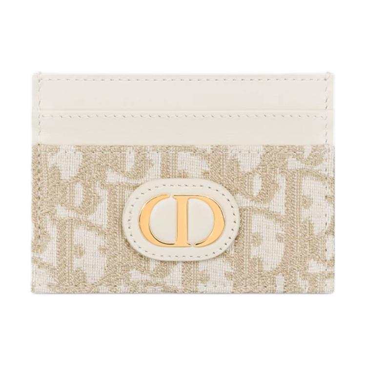 DIOR 30 MontaigneFreesia Fabric With Cow Leather Card Holder Women's Gold
