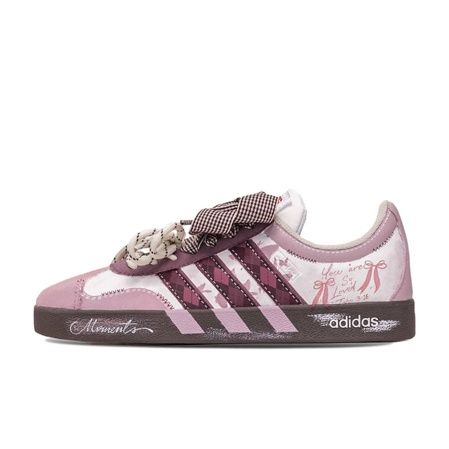 Adidas Adidas VL COURT 2.0 Houndstooth Slip Resistant Cushioning Low top Skateboard Shoes Unisex Pink Brown