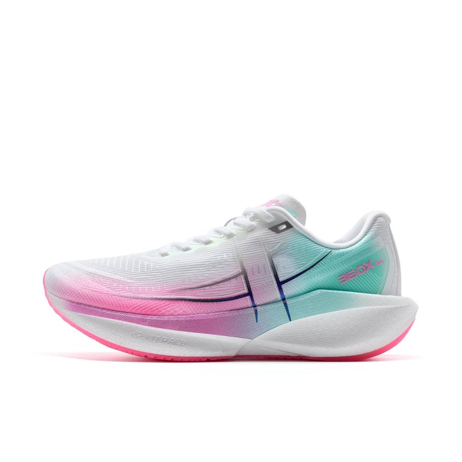 XTEP 360X 2.0 Fabric Low top Carbon Plate Marathon Training Running Shoes Women's White Pink Green