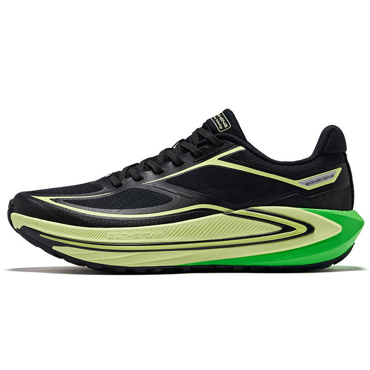 Erke Cushioning Slip Resistant Rebound Low top Casual Running Shoes Men's Jet Black Sprout Green