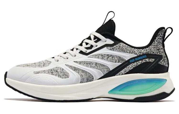 QIAODAN Fiery Feather Slip Resistant Cushioning Abrasion Resistant Low top Running Shoes Men's White Black Cyan
