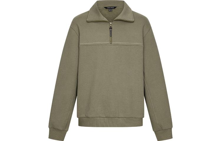 URBAN REVIVO Sweatshirts Men's Green Khaki Lapel Moderate