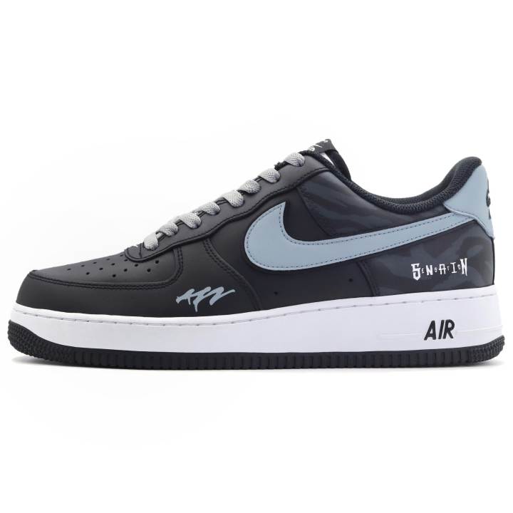 Nike Nike Air Force 1 Gray Solitude Abrasion Resistant Abrasion Resistant Low top Skateboard Shoes Men's Black Blue
