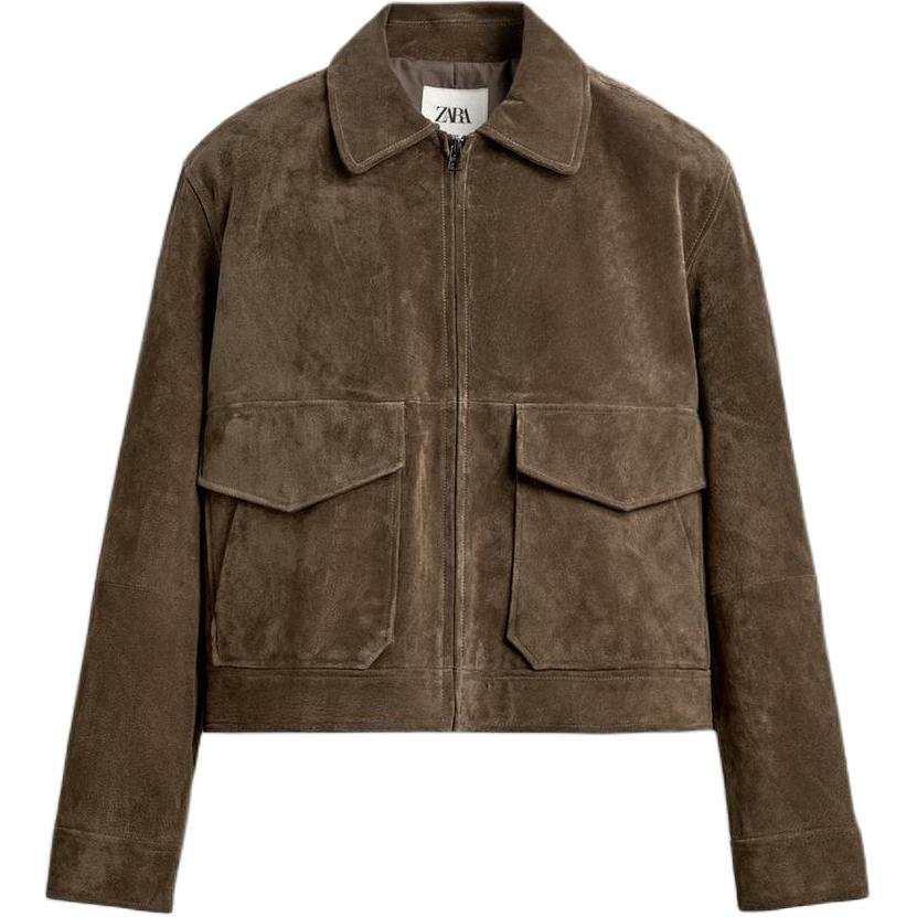 ZARA ZARA Leather Jackets Men's Brown Lapel Moderate