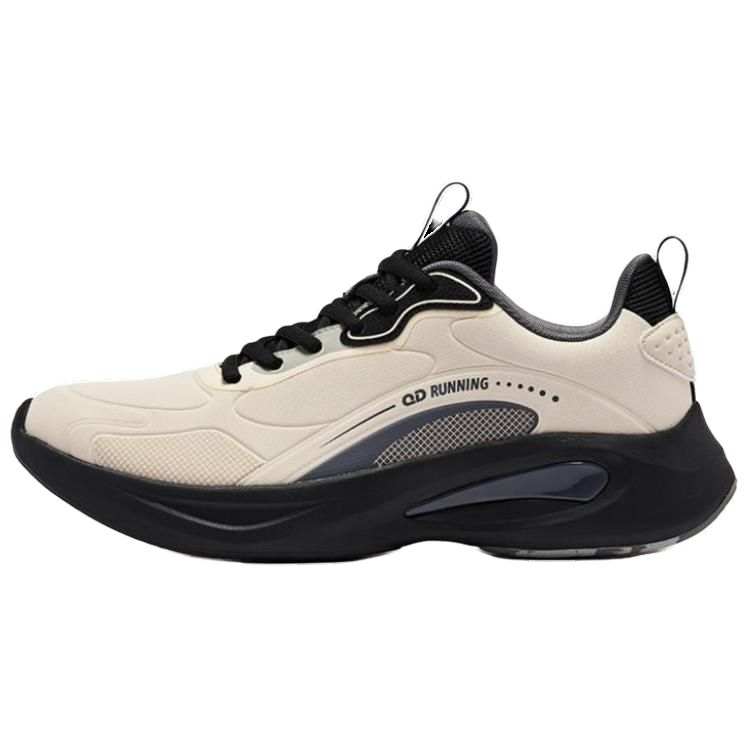 QIAODAN Comfortable And Breathable Cushioning Slip Resistant Abrasion Resistant Low top Running Shoes Men's Beige Black