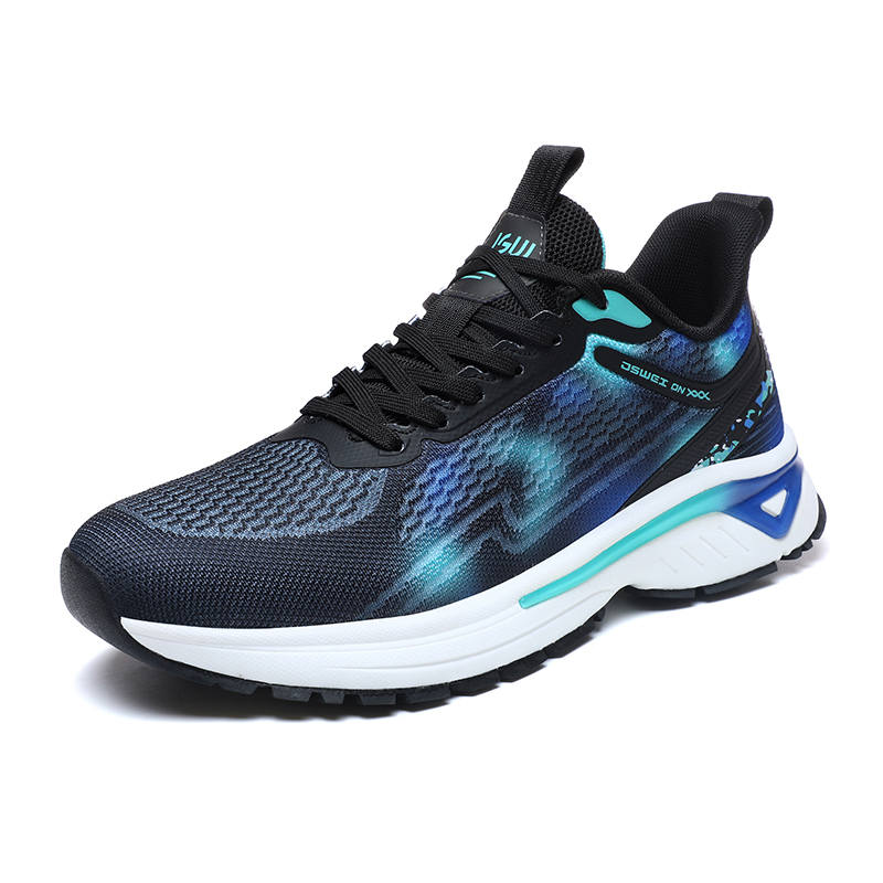 JSWEI Cushioning Slip Resistant Breathable Low top Casual Running Shoes Men's Black Blue