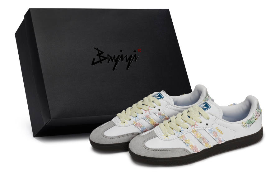Adidas Originals SAMBA OG Floral Pastoral Abrasion Resistant Low top Skateboard Shoes Unisex Black White Gray Yellow