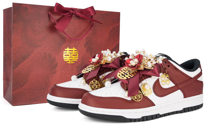 Nike Nike Dunk Wedding Shoes, Together In Harmony Cushioning Low top Skateboard Shoes Unisex Gold Red