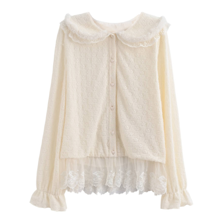 SNBL SNBL Chiffon Shirts Women's Ecru Peter Pan Collar Moderate