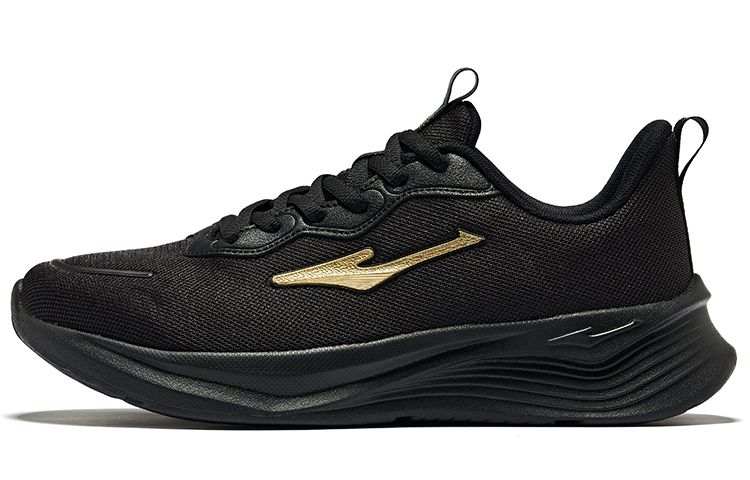 Erke Slip Resistant Cushioning Rebound Low top Casual Training City Commuting Running Shoes Men's Jet Black King Gold